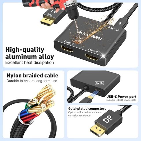منفذ عرض 4K@60 هرتز إلى محول HDMI مزدوج، مصدر DP 1.4 إلى موزع HDMI 2.0 للشاشات المزدوجة، منفذ عرض إلى موزع HDMI 1 في 2 خارج شاشة ممتدة، للكمبيوتر الشخصي، NVIDIA، بطاقة رسومات AMD in Kuwait