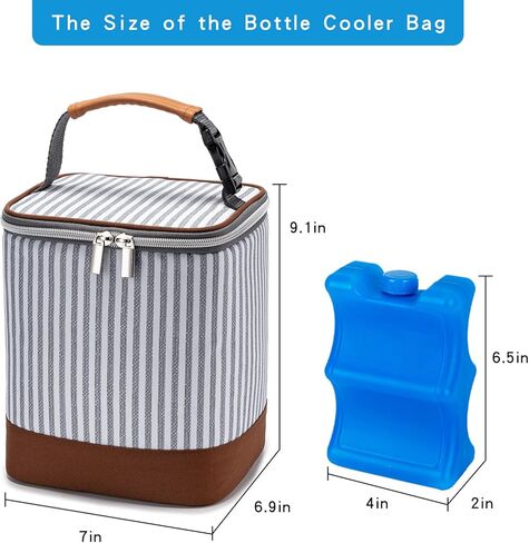Breast Milk Cooler Bag with Ice Pack Fits 4 Baby Bottles Up to 9 Ounce, Baby Bottle Bag Great for Nursing Mom Daycare, Strap in Saudi Arabia
