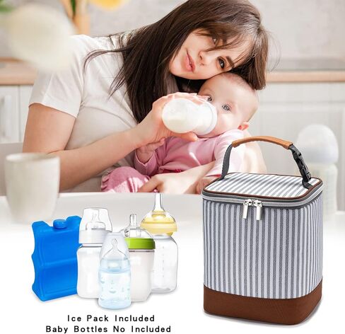 Breast Milk Cooler Bag with Ice Pack Fits 4 Baby Bottles Up to 9 Ounce, Baby Bottle Bag Great for Nursing Mom Daycare, Strap in Saudi Arabia
