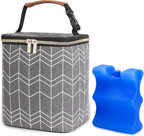 Breast Milk Cooler Bag with Ice Pack Fits 4 Baby Bottles Up to 9 Ounce, Baby Bottle Bag Great for Nursing Mom Daycare, Strap in Saudi Arabia