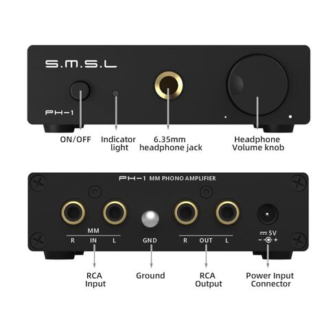 S.M.S.L PH-1 Mini Phono Preamp، مضخم صوت استريو مع مخرج سماعة الرأس RCA/6.35 مم، Preamp لمشغل تسجيل الفونوغراف القرص الدوار MM مع مصدر طاقة DC 5V in Saudi Arabia