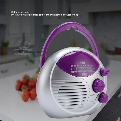 راديو دش مقاوم للماء، راديو حمام معلق AM FM قابل للتعديل، مع مقبض دوار لسهولة الضبط، بطارية راديو محمولة للطوارئ تعمل بالمنزل في الهواء الطلق in Kuwait