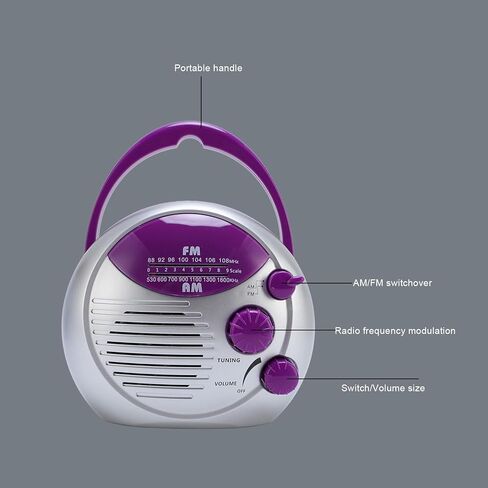 راديو دش مقاوم للماء، راديو حمام معلق AM FM قابل للتعديل، مع مقبض دوار لسهولة الضبط، بطارية راديو محمولة للطوارئ تعمل بالمنزل في الهواء الطلق in Kuwait