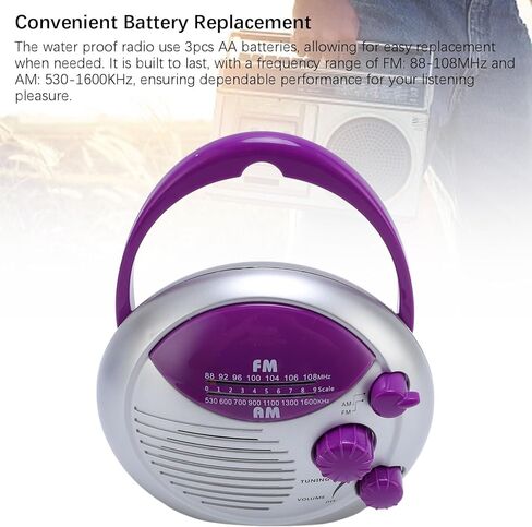 راديو دش مقاوم للماء، راديو حمام معلق AM FM قابل للتعديل، مع مقبض دوار لسهولة الضبط، بطارية راديو محمولة للطوارئ تعمل بالمنزل في الهواء الطلق in Kuwait