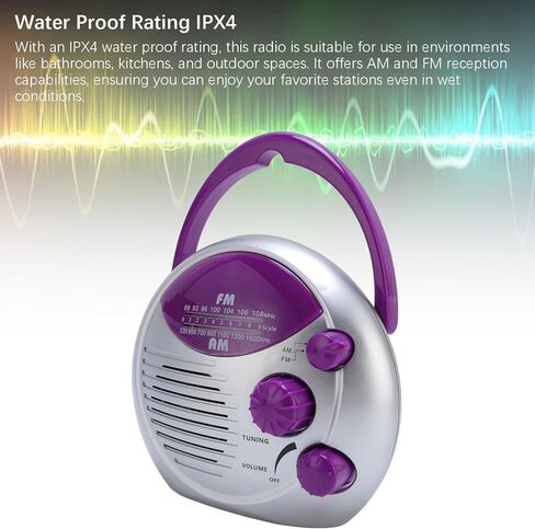 راديو دش مقاوم للماء، راديو حمام معلق AM FM قابل للتعديل، مع مقبض دوار لسهولة الضبط، بطارية راديو محمولة للطوارئ تعمل بالمنزل في الهواء الطلق in Kuwait