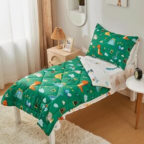 beeweed 2 Sides Design Rocket Toddler Comforter Set, 4 Pieces Space Ship Toddler Bedding Set Boys Girls, Includes Comforter, Fitted Sheet, Flat Sheet & Reversible Pillowcase in Saudi Arabia
