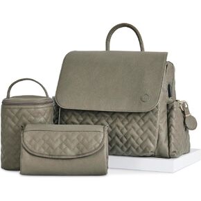 حقيبة ظهر للحفاضات للسفر من هانا وصوفيا، مجموعة حقائب سفر للأطفال مكونة من 4 قطع مع منفذ شحن USB-C، ونظام تنظيم 11 جيبًا، وحقيبة زجاجات، ووسادة تغيير الحفاضات، وسلسلة مفاتيح AirTag، باللون الأخضر الغابة in Kuwait