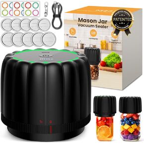 2026 طقم سدادة مكنسة كهربائية مطورة مع أغطية ميسون واسعة ومنتظمة - مضخة تفريغ أوتوماتيكية 80 كيلو باسكال، بطارية 2500 مللي أمبير في الساعة، آلة إغلاق تعليب بلمسة واحدة لتخزين الطعام باللون الأسود in Kuwait