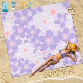 بطانية الشاطئ مقاومة للماء مقاس 78 بوصة × 81 بوصة 1-5 بالغين كبيرة الحجم، سجادة شاطئ متينة وخفيفة الوزن للسفر والتخييم والتنزه سيرًا على الأقدام in Kuwait