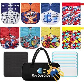 Reusable Washable Cloth Diapers 6pcs for Baby Shower,Leak-Proof Double Gussets Fleece Lining,12 Soft Fleece Inserts & 2 Wet Bags,Packed in Durable Travel Handbag&Key ChainB-04-F in Saudi Arabia
