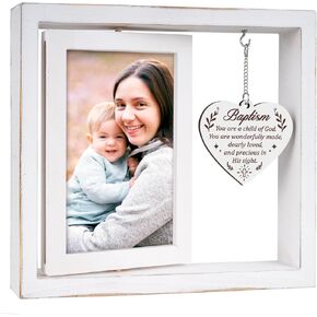 Baptism Gifts for Girl/Boy, White Baptism Picture Frame - 23x20.5x2.8 cm with Heart-Shaped Message Tag, Baby Baptism Gifts Girl/Boy, Godson/Goddaughter Gift from Godmother for Christening, First Communion in Saudi Arabia