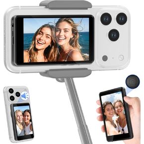 Selfie Monitor Screen for iPhone 17 & Android,Magnetic Wireless 4K Back Camera Monitor with Remote Zoom & Shoot, Built-in Speaker, 1500mAh Battery, for YouTube TikTok Vlogging, Live Stream (Black) in Kuwait