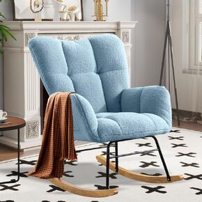 Nursery Rocking Chair Teddy Upholstered Glider Rocker,Rocking Accent Chair Padded Seat with High Backrest,Solid Wood Legs for Nursery Bedroom Living Room(Black) in Kuwait