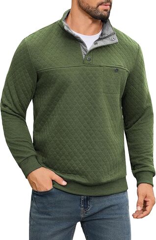 URRU Men's Quilted Sweatshirt Contrast Stand Collar Casual Mock Neck Long Sleeve Quarter Botton Up Fall Pullover Sweater in Saudi Arabia