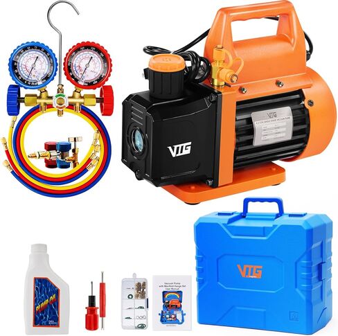 4.5 CFM AC Vacuum Pump and Gauge Set,for Mini Split,HVAC,Auto Systems,Manifold Gauge Kit Compatible with R22, R32, R134a,R410a,Includes 3 Hoses,R134a Can Tap,Upgraded Trifold Storage Case in Saudi Arabia