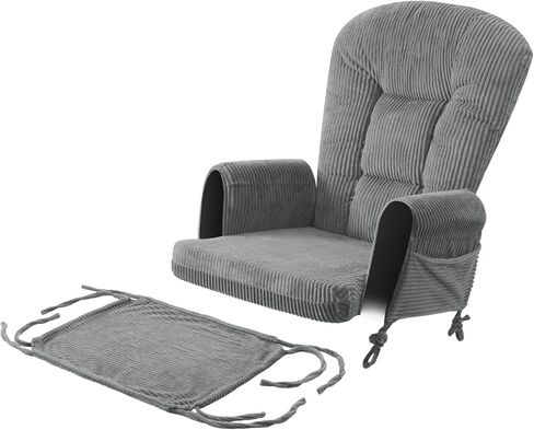 5PCS Glider Rocker Replacement Cushions with Storage Side Pockets, Green | Thickened 3.5IN Seat & Supportive Striped Plush Rocking Chair Cushion Set with Ottoman for Indoor Nursery in Saudi Arabia