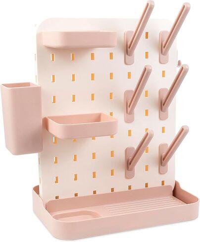 رف تجفيف زجاجات الأطفال الأكبر حجمًا لتوفير المساحة، رف رأسي على سطح الطاولة مع حامل فرش (وردي) in Kuwait