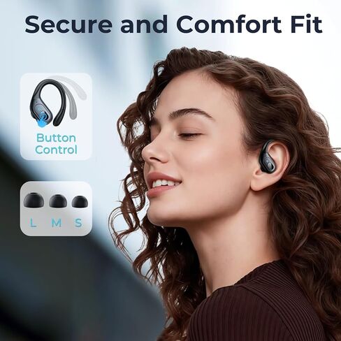 occiam Active Noise Cancelling Earbuds Wireless Bluetooth Headphones Ear Buds 90Hrs Playback Stereo Bass Earphones with Mic Over-Ear Hooks IPX7 Waterproof Headset for Work Sports Running Gym Black in Kuwait
