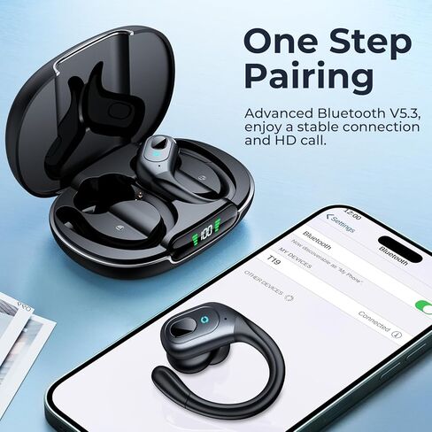 occiam Active Noise Cancelling Earbuds Wireless Bluetooth Headphones Ear Buds 90Hrs Playback Stereo Bass Earphones with Mic Over-Ear Hooks IPX7 Waterproof Headset for Work Sports Running Gym Black in Kuwait