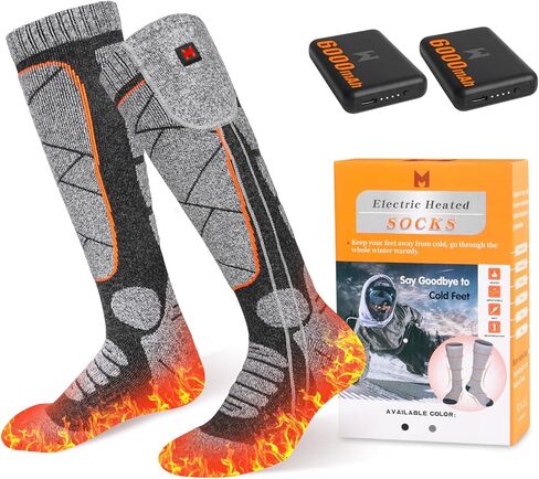 جوارب ساخنة، جوارب قابلة لإعادة الشحن 5 فولت 6000 مللي أمبير للرجال والنساء، جوارب كهربائية مع 3 مستويات تسخين للشتاء، التزلج، الصيد، التخييم، المشي لمسافات طويلة، ركوب الدراجات، العمل في الهواء الطلق in Kuwait