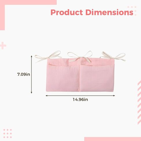 Little One Case Bag, Crib Organizer Side, Cotton Gauze Dual Pockets Beige, Easy Installation, Durability in Saudi Arabia