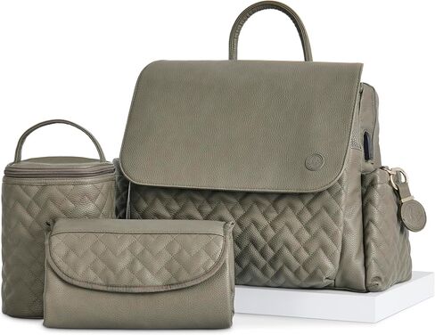 حقيبة ظهر للحفاضات للسفر من هانا وصوفيا، مجموعة حقائب سفر للأطفال مكونة من 4 قطع مع منفذ شحن USB-C، ونظام تنظيم 11 جيبًا، وحقيبة زجاجات، ووسادة تغيير الحفاضات، وسلسلة مفاتيح AirTag، باللون الأخضر الغابة in Kuwait