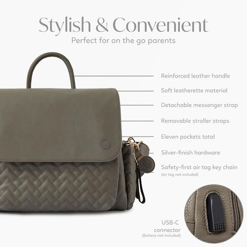 حقيبة ظهر للحفاضات للسفر من هانا وصوفيا، مجموعة حقائب سفر للأطفال مكونة من 4 قطع مع منفذ شحن USB-C، ونظام تنظيم 11 جيبًا، وحقيبة زجاجات، ووسادة تغيير الحفاضات، وسلسلة مفاتيح AirTag، باللون الأخضر الغابة in Kuwait