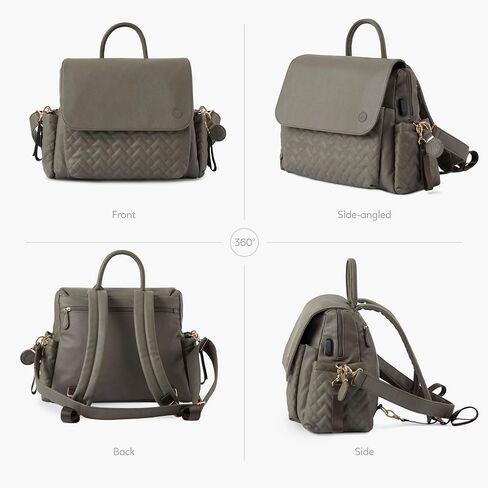 حقيبة ظهر للحفاضات للسفر من هانا وصوفيا، مجموعة حقائب سفر للأطفال مكونة من 4 قطع مع منفذ شحن USB-C، ونظام تنظيم 11 جيبًا، وحقيبة زجاجات، ووسادة تغيير الحفاضات، وسلسلة مفاتيح AirTag، باللون الأخضر الغابة in Kuwait