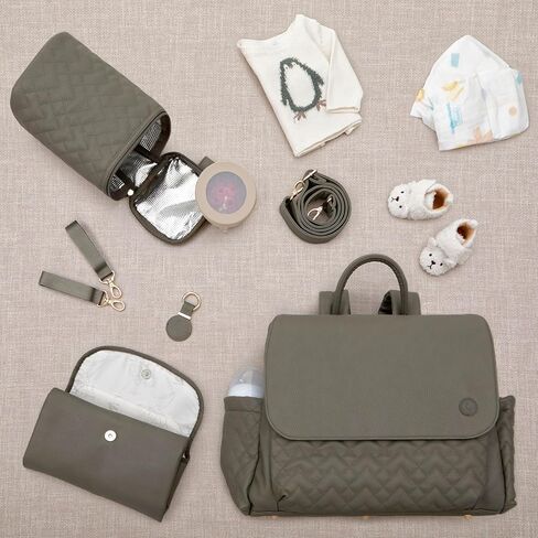 حقيبة ظهر للحفاضات للسفر من هانا وصوفيا، مجموعة حقائب سفر للأطفال مكونة من 4 قطع مع منفذ شحن USB-C، ونظام تنظيم 11 جيبًا، وحقيبة زجاجات، ووسادة تغيير الحفاضات، وسلسلة مفاتيح AirTag، باللون الأخضر الغابة in Kuwait