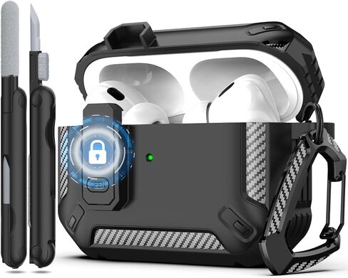 RFUNGUANGO for AirPods Pro 2nd Gen Protective Case with Cleaning Kit, Military Hard Case with Lock for AirPod Gen 2 Charging Case 2023, 2022, Black in Saudi Arabia