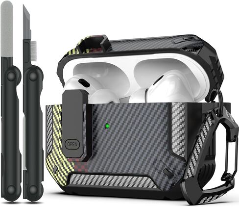RFUNGUANGO for AirPods Pro 2nd Gen Protective Case with Cleaning Kit, Military Hard Case with Lock for AirPod Gen 2 Charging Case 2023, 2022, Black in Saudi Arabia
