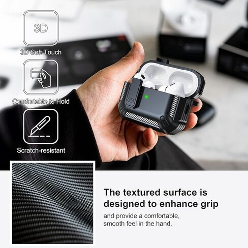 RFUNGUANGO for AirPods Pro 2nd Gen Protective Case with Cleaning Kit, Military Hard Case with Lock for AirPod Gen 2 Charging Case 2023, 2022, Black in Saudi Arabia