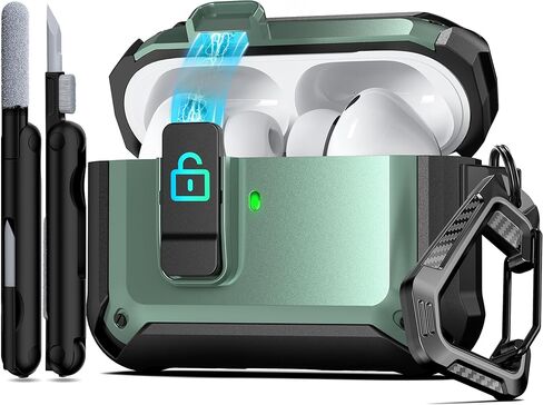 RFUNGUANGO for AirPods Pro 2nd Gen Protective Case with Cleaning Kit, Military Hard Case with Lock for AirPod Gen 2 Charging Case 2023, 2022, Black in Saudi Arabia