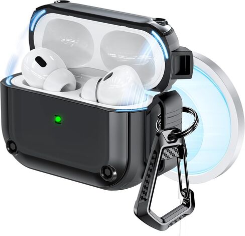 RFUNGUANGO for AirPods Pro 2nd Gen Protective Case with Cleaning Kit, Military Hard Case with Lock for AirPod Gen 2 Charging Case 2023, 2022, Black in Saudi Arabia