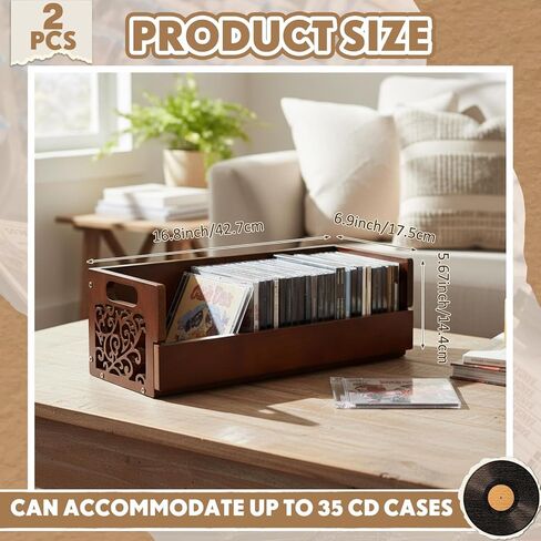 حامل أقراص مضغوطة خشبي مكون من مجموعتين، رف تخزين أقراص مضغوطة قابل للتكديس مع مقابض، تصميم مغناطيسي للفتح الأمامي، منظم وسائط صغير الحجم للمكتب المنزلي وغرفة المعيشة، كل مجموعة تحمل ما يصل إلى 36 حافظة in Kuwait