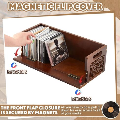 حامل أقراص مضغوطة خشبي مكون من مجموعتين، رف تخزين أقراص مضغوطة قابل للتكديس مع مقابض، تصميم مغناطيسي للفتح الأمامي، منظم وسائط صغير الحجم للمكتب المنزلي وغرفة المعيشة، كل مجموعة تحمل ما يصل إلى 36 حافظة in Kuwait