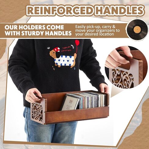 حامل أقراص مضغوطة خشبي مكون من مجموعتين، رف تخزين أقراص مضغوطة قابل للتكديس مع مقابض، تصميم مغناطيسي للفتح الأمامي، منظم وسائط صغير الحجم للمكتب المنزلي وغرفة المعيشة، كل مجموعة تحمل ما يصل إلى 36 حافظة in Kuwait