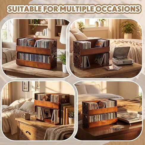 حامل أقراص مضغوطة خشبي مكون من مجموعتين، رف تخزين أقراص مضغوطة قابل للتكديس مع مقابض، تصميم مغناطيسي للفتح الأمامي، منظم وسائط صغير الحجم للمكتب المنزلي وغرفة المعيشة، كل مجموعة تحمل ما يصل إلى 36 حافظة in Kuwait