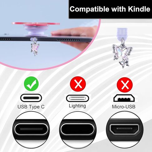 مجموعة إكسسوارات Kindle اللطيفة: حلية سدادة الغبار من النوع C + حامل مقبض قلب وردي + خطاف سلسلة مفاتيح على شكل زهرة - متوافق مع Kindle Paperwhite الجيل الحادي عشر/الثاني عشر، ديكور أنيق وحماية للقارئ الإلكتروني in Kuwait