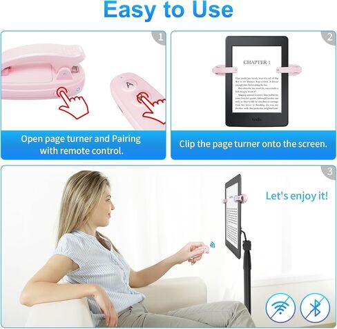 جهاز التحكم عن بعد Kindle Page Turner: Pad Ereader Page Turner، أداة النقر على زر Amazon القابلة لإعادة الشحن، Kindle Scroller Paperwhite Scribe Oasis Android Tablets ملحقات القراءة الهدايا (وردي - مشبكان) in Kuwait