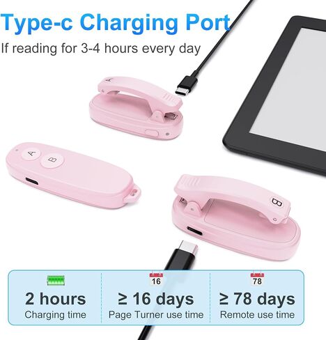 جهاز التحكم عن بعد Kindle Page Turner: Pad Ereader Page Turner، أداة النقر على زر Amazon القابلة لإعادة الشحن، Kindle Scroller Paperwhite Scribe Oasis Android Tablets ملحقات القراءة الهدايا (وردي - مشبكان) in Kuwait