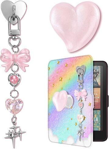 Windspeed Cute Charm Chain Set for Kindle Accessories for E-Reader Charms Chain Hook, Includes Heart Grip Holder, Pink Keychains with Hook, Nice Gift for Book Lovers, Women, Men in Saudi Arabia