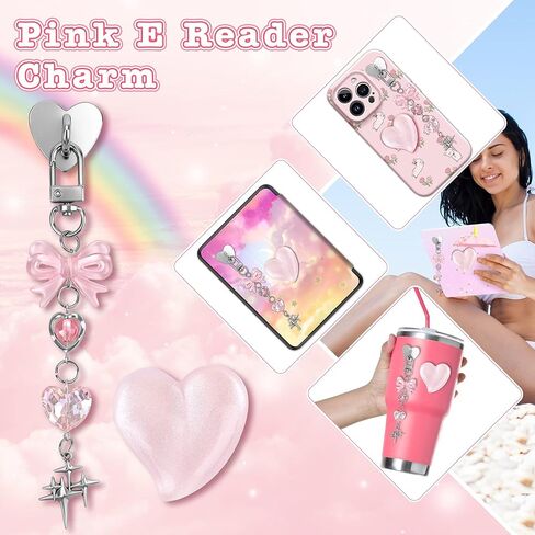 Windspeed Cute Charm Chain Set for Kindle Accessories for E-Reader Charms Chain Hook, Includes Heart Grip Holder, Pink Keychains with Hook, Nice Gift for Book Lovers, Women, Men in Saudi Arabia