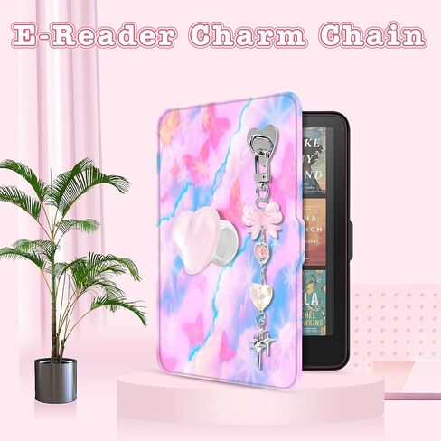 Windspeed Cute Charm Chain Set for Kindle Accessories for E-Reader Charms Chain Hook, Includes Heart Grip Holder, Pink Keychains with Hook, Nice Gift for Book Lovers, Women, Men in Saudi Arabia