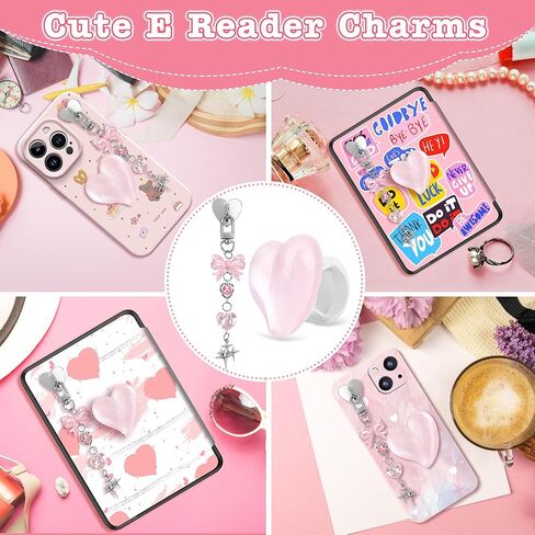 Windspeed Cute Charm Chain Set for Kindle Accessories for E-Reader Charms Chain Hook, Includes Heart Grip Holder, Pink Keychains with Hook, Nice Gift for Book Lovers, Women, Men in Saudi Arabia