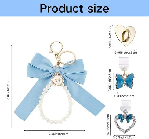 مجموعة إكسسوارات كيندل اللطيفة، سلسلة مفاتيح بفيونكة زرقاء لؤلؤية متوافقة مع القارئ الإلكتروني، سحر قابس الغبار على شكل قلب بلينغ لأوقد بيبر وايت 11th/12th Gen Type C/USB C، هدية مثالية لديكور Kindle in Kuwait