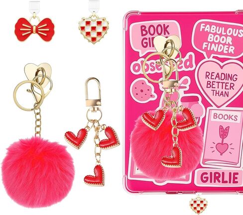 مجموعة سحر إكسسوارات كيندل، سلسلة مفاتيح بوم بوم حمراء ساخنة، سدادة غبار من النوع C متوافقة مع القارئ الإلكتروني كيندل بيبر وايت الجيل الحادي عشر والثاني عشر، مثالية لعشاق القراءة in Kuwait