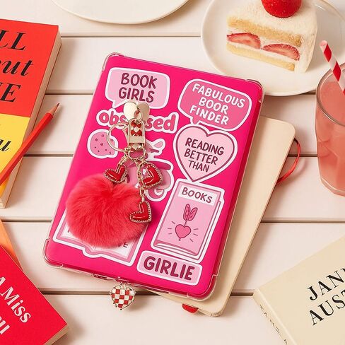 مجموعة سحر إكسسوارات كيندل، سلسلة مفاتيح بوم بوم حمراء ساخنة، سدادة غبار من النوع C متوافقة مع القارئ الإلكتروني كيندل بيبر وايت الجيل الحادي عشر والثاني عشر، مثالية لعشاق القراءة in Kuwait