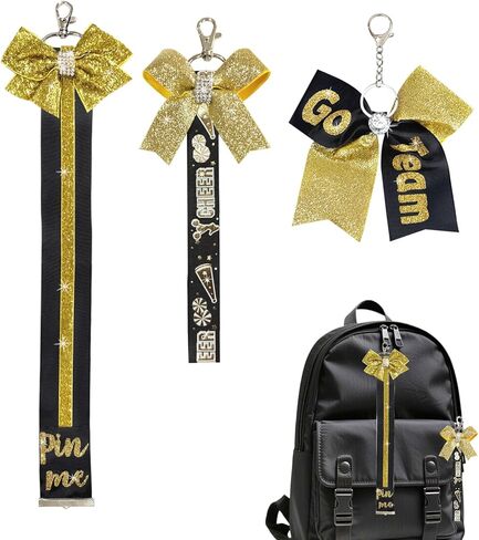 3 قطع Cheer Pin ME RIBBON SET - 13in+8in+6in لحقائب الظهر ، keychain & team | Glitter Cheerleader Assectories Gift for Squad ، Coach in Kuwait
