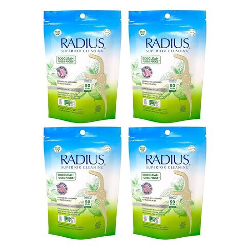 Radius Peppermint EcoClean Compostable Floss Picks Adult for Oral Care Boost Non Toxic Tooth & Gum Protection (50 Single Use Flossers per Pack) in Saudi Arabia